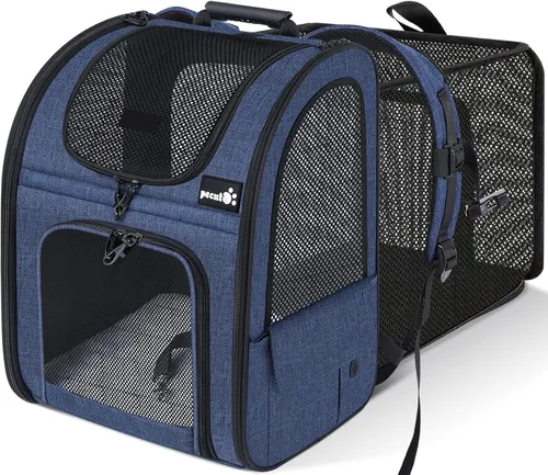 Vista 24 de Pecute - Mochila para mascotas, extensible con malla transpirable para perros pequeños, gatos, mochila para mascotas, para senderismo, viajes