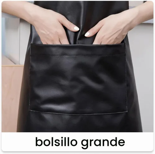 Vista 2 de Delantal impermeable Bolsillo grande PU Material Impermeable a prueba de aceite Delantal a prueba de polvo Negro y rojo