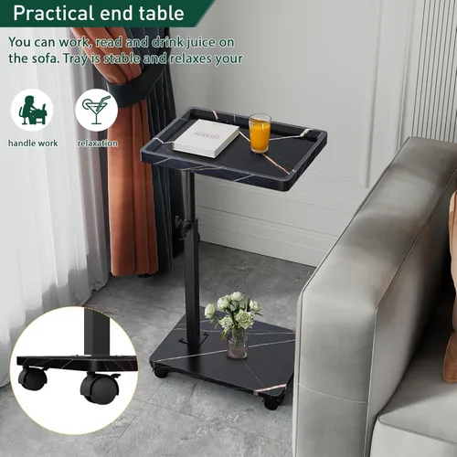 Vista 5 de Mesa auxiliar de mesa C de altura ajustable, bandeja de TV giratoria de 360° para espacios pequeños, mesas de sofá que se deslizan debajo, mesas