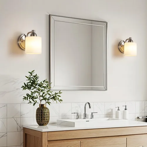 Vista 2 de Mecgirn Apliques de Pared de Vidrio Esmerilado Níquel Cepillado, Paquete de 1 Luminarias de Pared Interiores Cableadas para Sala de Estar, Pasillo