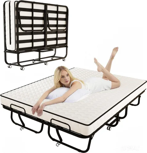 Vista 9 de Cama plegable para invitados con colchón y respaldo ajustable de 6 posiciones para adultos, cama nido plegable de metal, siesta de oficina, descanso