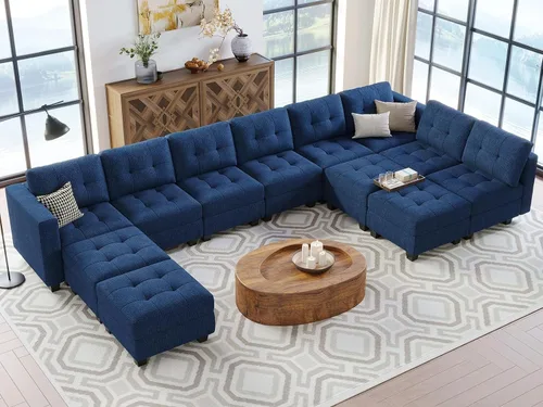 Vista 3 de Belffin Sofá modular modular en forma de U con asientos de almacenamiento, sofá seccional convertible con diván reversible, color azul
