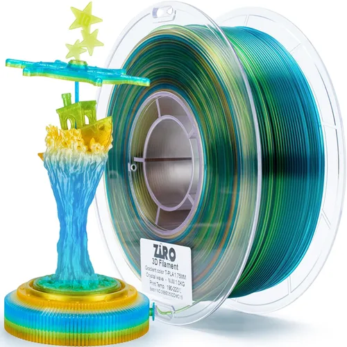 Vista 24 de ZIRO - Rápido cambio de color PLA, filamento translúcido multicolor de 1.75mm, material para impresión 3D, carrete de 1kg, precisión dimensional