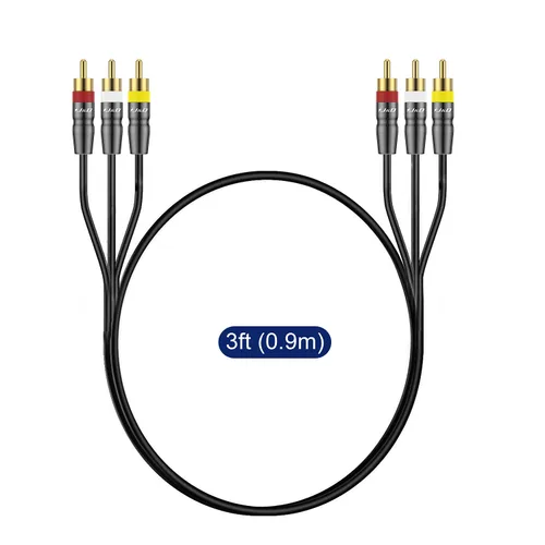 Vista 7 de J&D Cable 3RCA macho a macho de 3 pies, conectores chapados en oro, carcasa de cobre resistente, ideal para sistemas de entretenimiento en el hogar