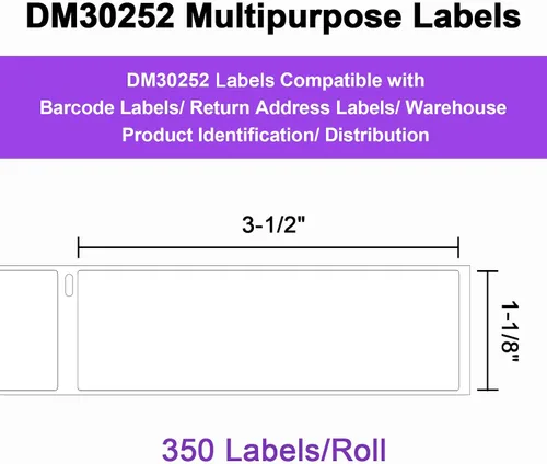 Vista 2 de Etiquetas térmicas directas compatibles de 1-1/8" x 3-1/2" para DYMO 30252 – 24 rollos, 8400 unidades – Etiquetas de dirección, código de barras