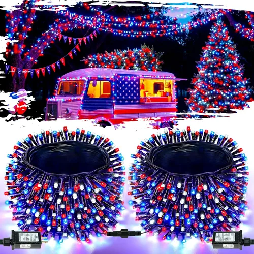 Vista 14 de OZS Guirnalda de luces de Navidad conectables rojas y blancas, paquete de 2 luces de Navidad de 164 pies en total de 400 LED para Rojo y blanco