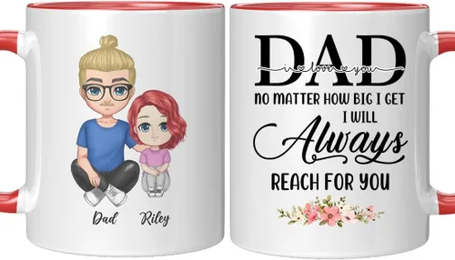 Vista 2 de Taza de café para el día del padre para papá de parte de hija e hijo. Taza del mundo con el mejor papá del mundo. Taza divertida con nombre