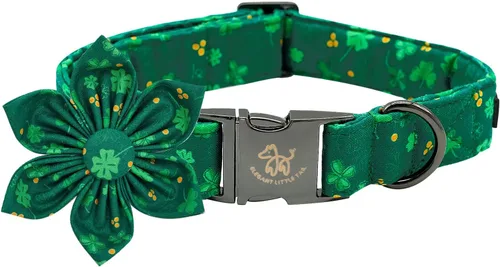 Vista 15 de Elegant little tail Collar de perro de San Patricio con flor, collares de perro con flores, trébol verde, regalo para mascotas, collares ajustables