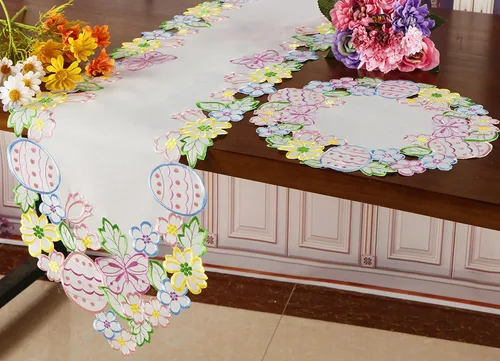 Vista 5 de Camino de mesa de Pascua y primavera de 13 x 68 pulgadas, huevos bordados, huevos florales con flores, mariposas y bufandas para el hogar, cocina