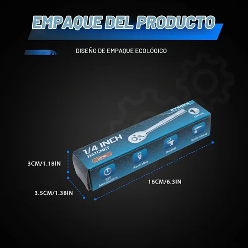 Vista 2 de Llave de trinquete de accionamiento de 1/4 pulgada, llave de dados estándar, liberación rápida de 72 dientes, función de trinquetaje reversible