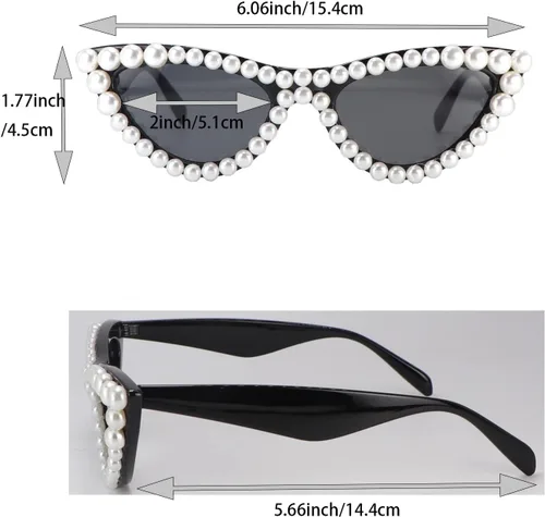 Vista 5 de Gafas de sol de ojo de gato con perlas para mujer, lindas gafas de moda