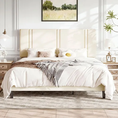 Vista 30 de Allewie Twin Platform Bed Frame with Velvet Upholstered Headboard