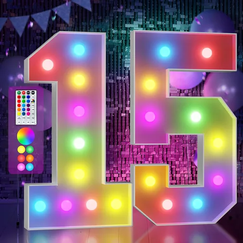 Vista 10 de Imprsv Letras coloridas de marquesina de 3 pies y letras grandes iluminadas RGB con control remoto, decoraciones de fiesta de cumpleaños Carta