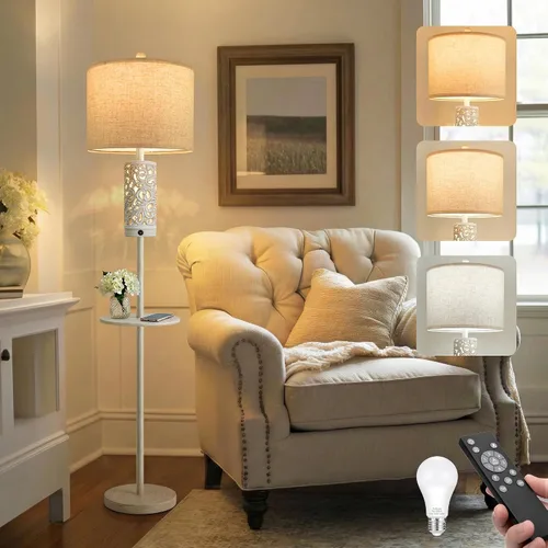 Vista 15 de OYEARS Lámpara de pie de 65 pulgadas con luz nocturna, lámpara de pie estilo granja para dormitorio, lámpara de pie alta para sala de estar, lámpara