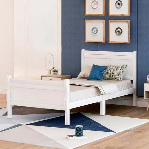 Vista 9 de Knocbel Base de cama de plataforma de madera con cabecera y estribo de trineo, capacidad de 200 libras, tamaño individual (espresso)