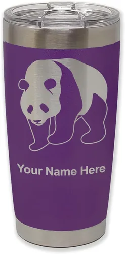 Vista 13 de LaserGram Vaso aislado al vacío de 20 onzas, oso panda, grabado personalizado incluido (negro)