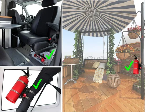 Vista 2 de Soporte de montaje ajustable para extintor de incendios compatible con Jeep Wrangler Gladiator Ford Bronco UTV Polaris RZR Can Am ATV Soporte