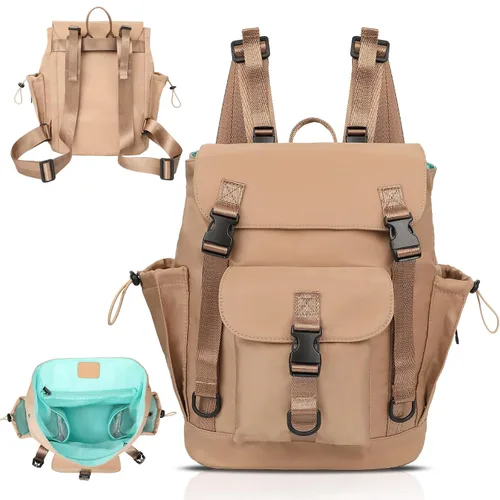 Vista 7 de MOMINSIDE Mochila para pañales con bolsillo grande para artículos húmedos, pequeña bolsa de pañales para niñas y niños, 2 bolsillos aislados, Negro