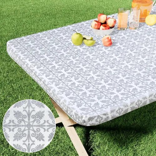 Vista 11 de Misaya - Mantel de vinilo rectangular, mantel elástico con respaldo de franela, 100% impermeable, cubierta de plástico para mesas plegables de 4