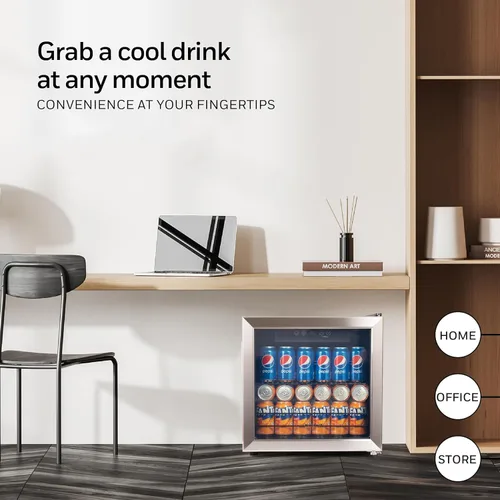 Vista 5 de Honeywell Refrigerador y enfriador de bebidas, mini refrigerador para 48 latas con puerta de vidrio para refrescos, cerveza o vino para oficina