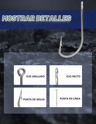 Vista 2 de BLUEWING Ganchos de acero inoxidable SS O 'Shaughnessy 5pcs/10pcs Heavy Duty Long Shank para agua salada y agua dulce