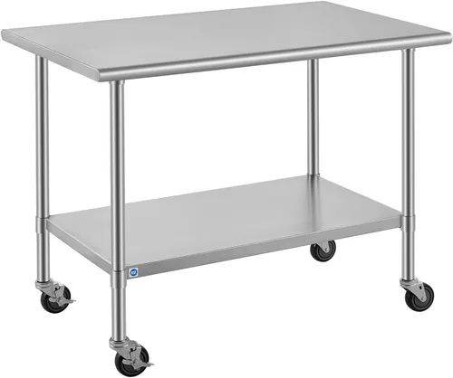 Vista 32 de ROCKPOINT Mesa de acero inoxidable para preparación y trabajo, 14x24 pulgadas; mesa de cocina comercial de metal NSF resistente con estante inferior