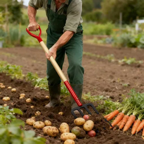 Vista 5 de Tenedor de jardín resistente para excavar, tenedor de 4 dientes para abono de jardinería, tenedor de jardín con mango de madera, 45 pulgadas