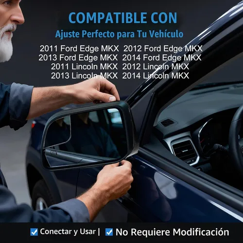 Vista 3 de Espejo lateral del conductor de repuesto para Ford Edge MKX 2011 2012 2013 2014, retrovisor lateral izquierdo de cristal, con placa de respaldo