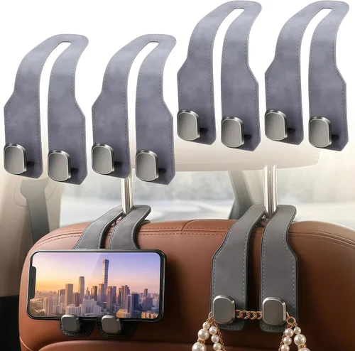Vista 10 de Ganchos para reposacabezas de asiento de automóvil, soporte de doble gancho Marrón