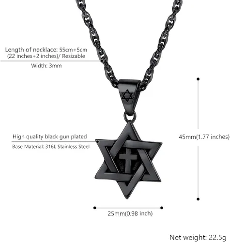Vista 5 de PROSTEEL Collar con colgante y cadena de acero inoxidable de la estrella de David judía, joyería de Israel para hombres y mujeres