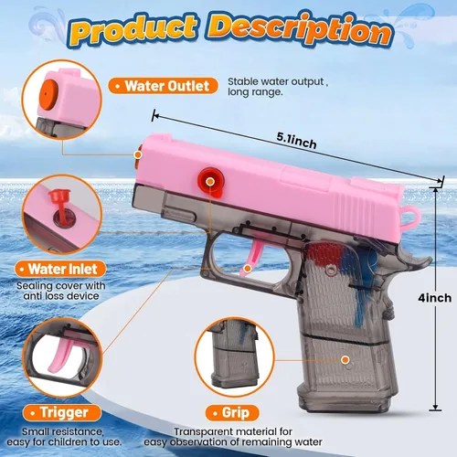 Vista 3 de Paquete de 2 pistolas de agua para niños - Pistola de chorro disparadora empapadora de agua pistola de agua juguetes para niños pequeños, niños