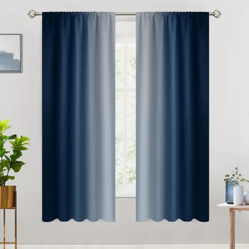Vista 8 de COSVIYA Cortinas degradadas con dobladillo para cortinero, cortinas de oscurecimiento de habitación de 63 pulgadas de largo, cortinas degradadas