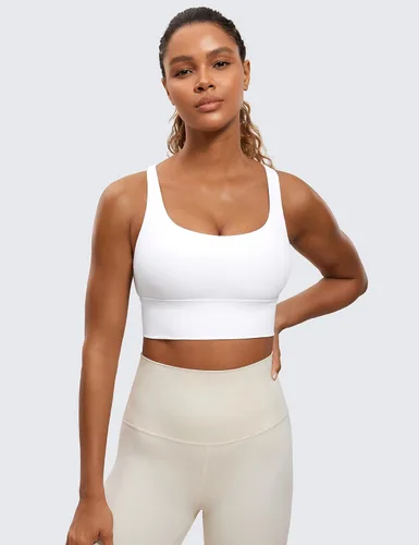 Vista 2 de CRZ YOGA Brasier deportivo con tirantes delgados para mujer, de impacto medio, con relleno cruzado y relleno para yoga
