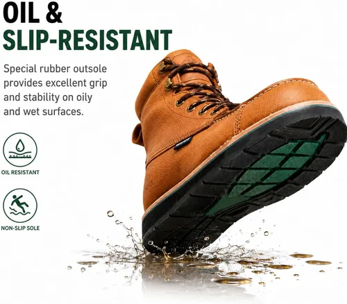 Vista 4 de Golden Retriever 6" Botas de trabajo con punta compuesta/blanda para hombre, con cuña impermeable tipo mocasín, resistentes al aceite/deslizamiento