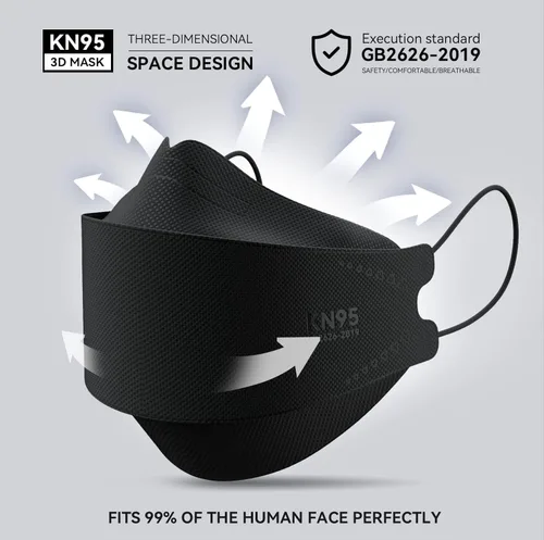 Vista 2 de Keangs - KN95 - Mascarillas faciales desechables suaves y cómodas para adultos y adolescentes, paquete de 50 unidades, color negro