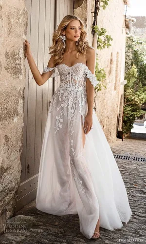 Vista 2 de YMSHA Vestidos de novia de playa con tirantes delgados para mujer, vestidos de novia de encaje largo bohemio 2025 para boda YMS041