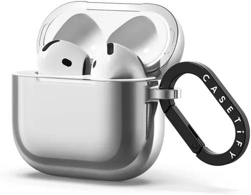 Vista 3 de Funda para AirPods con espejo de CASETiFY (4ª generación) con anillo - Black Kingsnake - Plateado