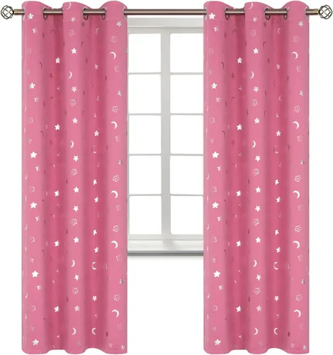 Vista 44 de BGment Cortinas opacas para dormitorio infantil, con aislamiento térmico, con ojales, estampado de estrellas plateadas, cortinas para oscurecer