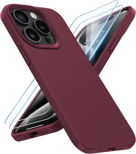 Vista 21 de Funda de silicona líquida delgada para iPhone 15 Pro, funda protectora a prueba de golpes de 6.1 pulgadas, protección antiarañazos contra caídas
