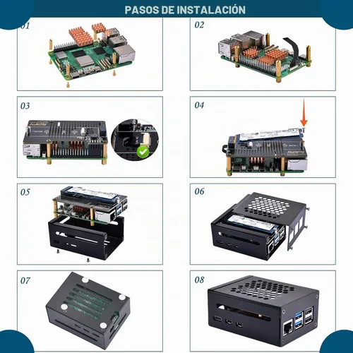 Vista 7 de GeeekPi Carcasa metálica con placa periférica N04 PCIe M.2 Key-M NVMe SSD PCIe para Raspberry Pi 5