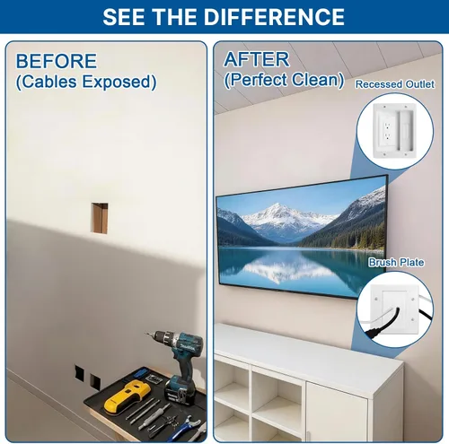 Vista 4 de in Kit de gestión de cables de pared con cable de extensión de alimentación de 9.8 pies, ocultador de cable de TV para televisores montados