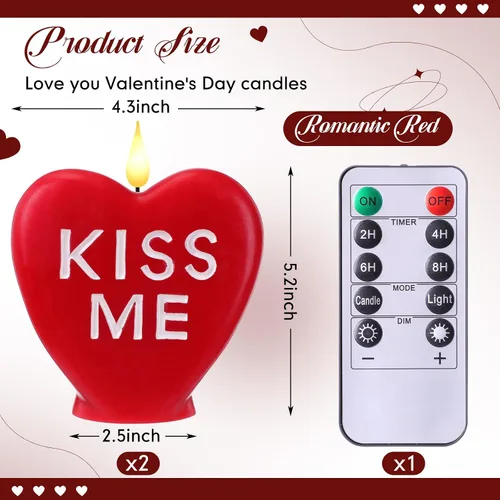 Vista 2 de Retisee 2 velas LED en forma de corazón sin llama para el día de San Valentín, velas románticas de colección de San Valentín, decoración romántica
