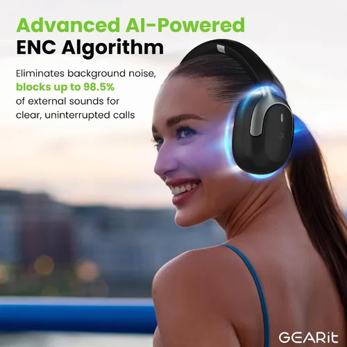 Vista 4 de GEARit Auriculares Bluetooth sobre la oreja compatibles con iPhone y Android, auriculares con cancelación de ruido, inalámbricos, multipunto, tiempo