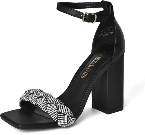 Vista 8 de DREAM PAIRS Tacones para Mujeres para Mujer Trenzados con Puntera Abierta, Correa en el Tobillo, Sandalias de Tacón Alto en Bloque Grueso