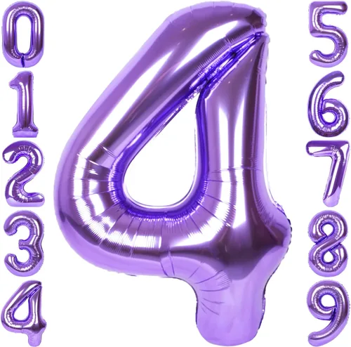 Vista 17 de Globo de número 0 de 40 pulgadas de RainbowQ Party, grande, color púrpura, para niños o niñas, números del 0 al 9, de papel de aluminio y Mylar