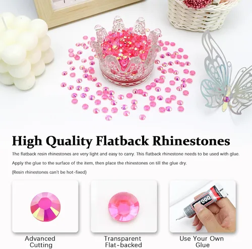 Vista 4 de 3000 diamantes de imitación de parte trasera plana, diamantes de imitación AB de parte trasera plana rosa claro para manualidades, gemas