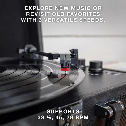 Vista 3 de Victrola Journey+ - Reproductor de discos portátil con Bluetooth en maleta – Altavoces integrados, reproductor de vinilos de 33-1/3, 45 y 78 RPM
