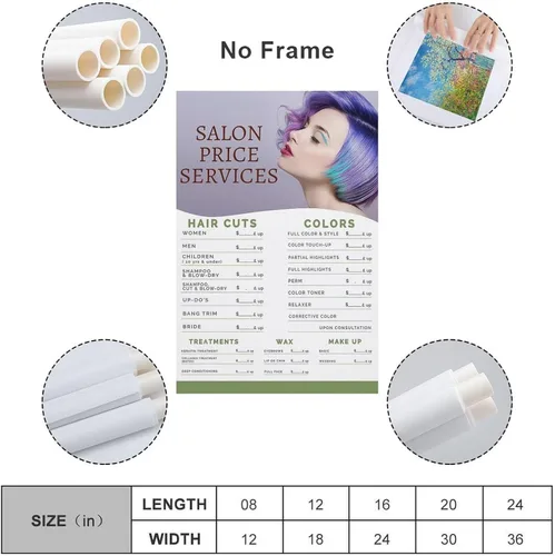 Vista 2 de NaskOn Póster de lista de precios de salón de belleza, servicio de precios de peluquería, arte de pared, arte de belleza y peluquería, regalo