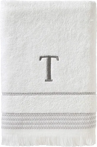 Vista 10 de SKL Home Toalla de baño casual con monograma, A, 28 x 54 pulgadas, color blanco