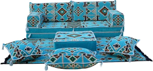 Vista 11 de arabicsofa Asientos de piso oriental para habitación de invitados - Sofá Majlis de asientos bajos turquesa